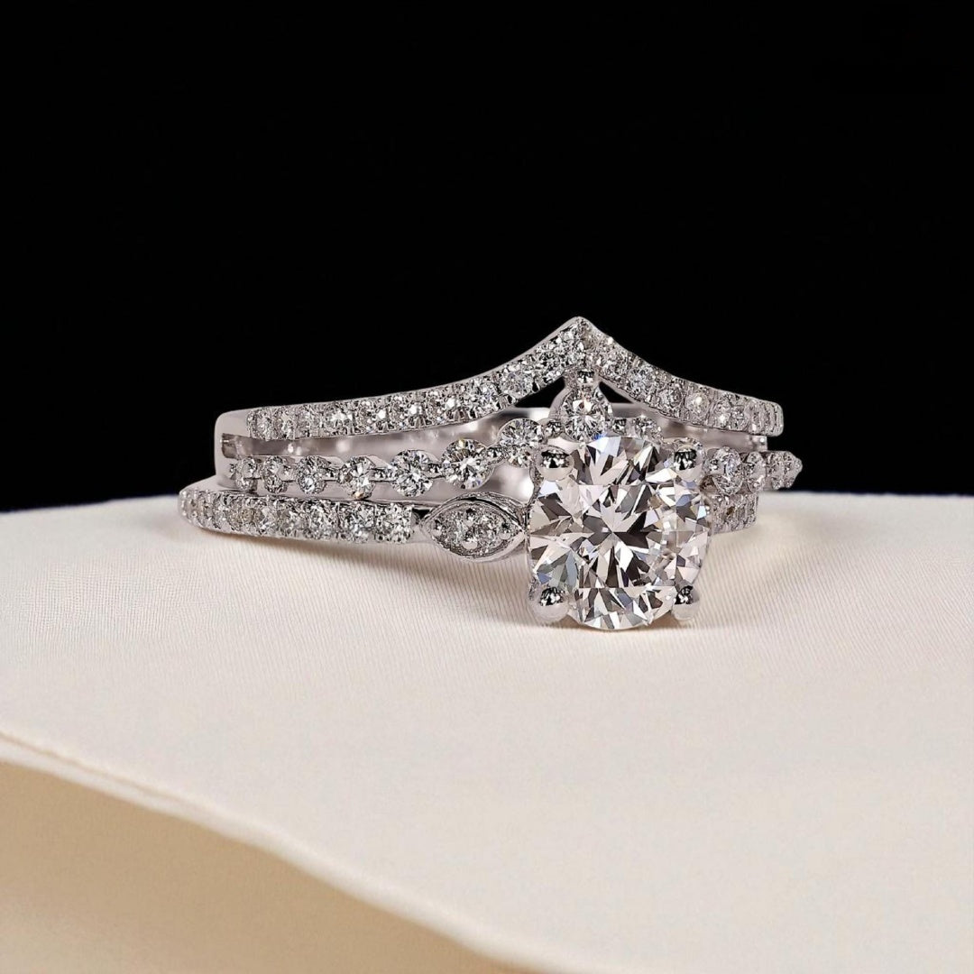 14K Gold Lab Grown Diamond CVD 2CT Round-Cut Three Engagement Rings Set For Her