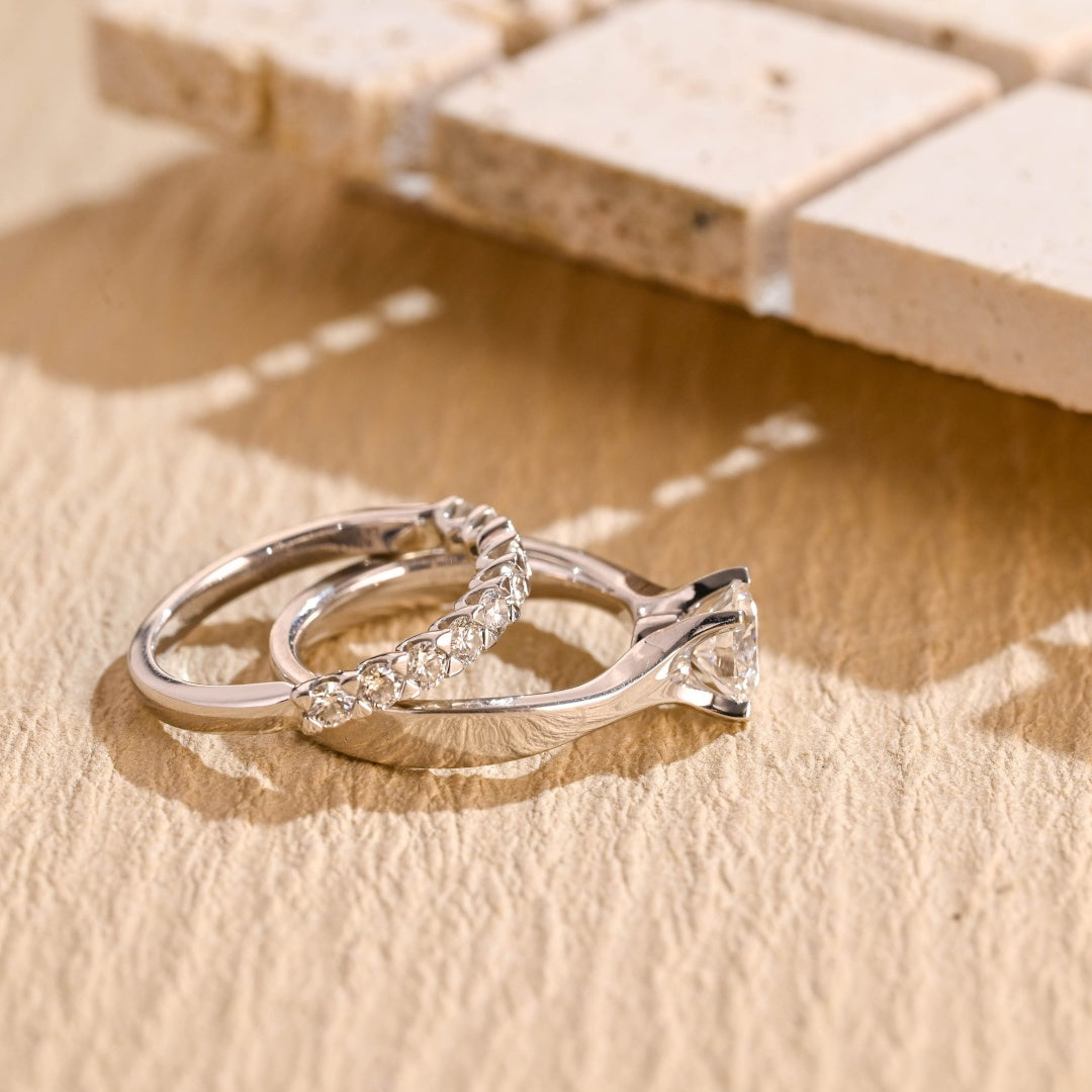 14K Gold Lab Grown Diamond CVD 1.5CT Round-Cut Couple Anniversary Ring Set