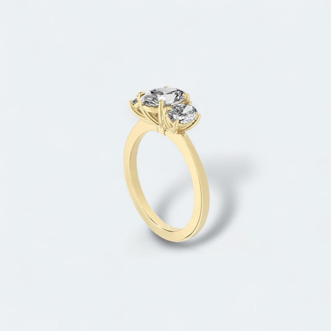 18K Gold Lab Grown Diamond CVD 2CT Oval-Cut Three Stone Trilogy Ring