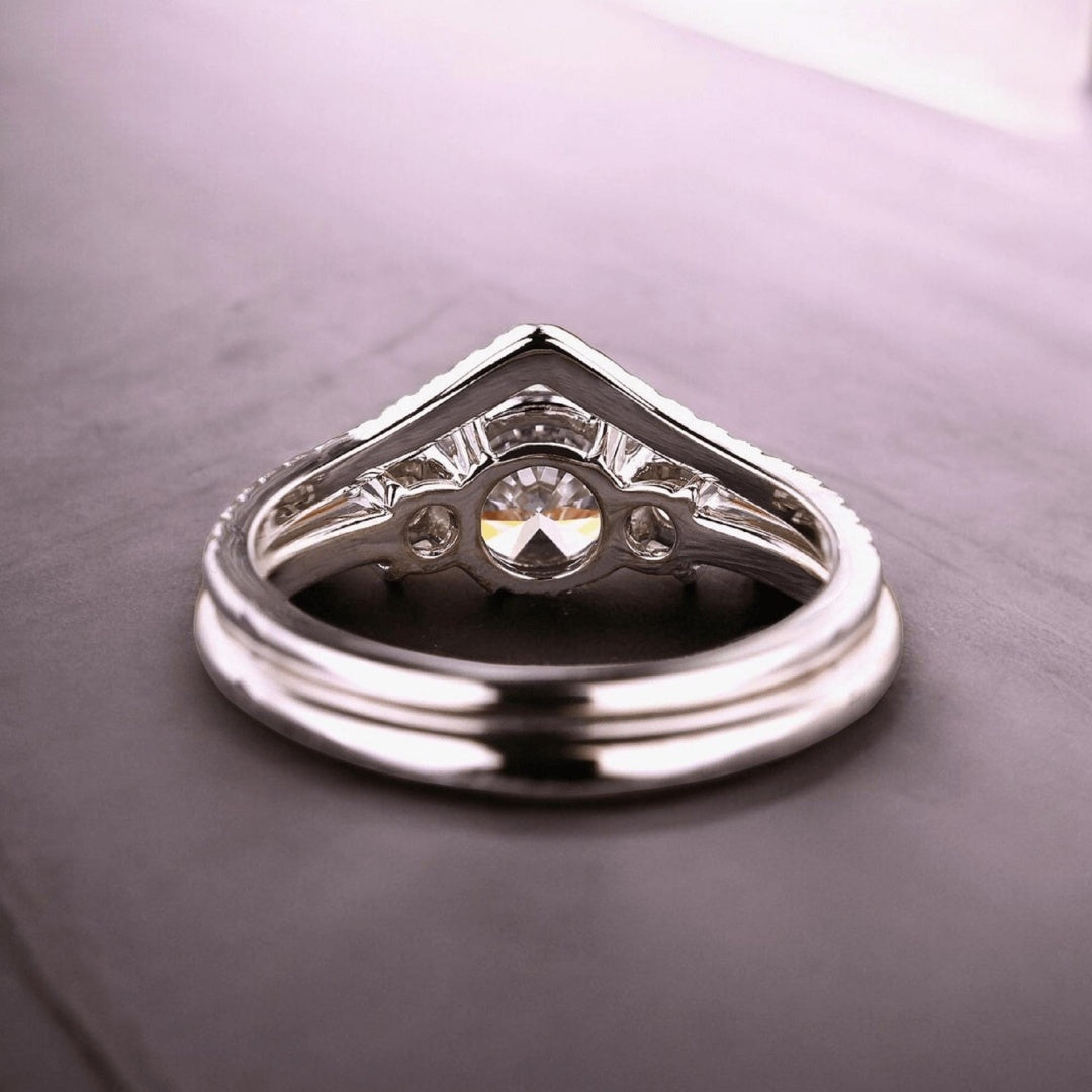 14K Gold Lab Grown Diamond CVD 1CT Round-Cut Classic Ring Set For Her
