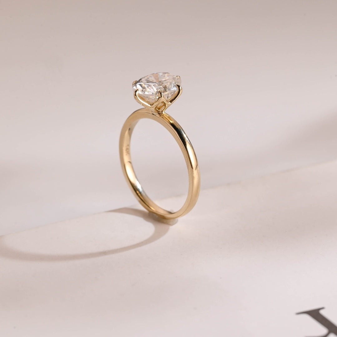 18k Gold Lab Grown Diamond CVD 2CT Ovla-Cut 6 Prong Flower Art Deco Ring