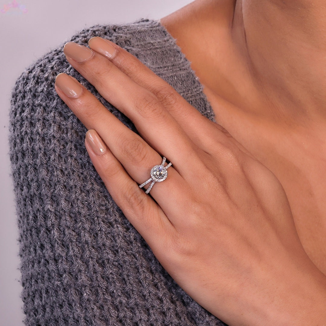10K Gold Lab Grown Diamond CVD 1CT Round-Cut Crossover Reverse Split Shank Engagement Ring