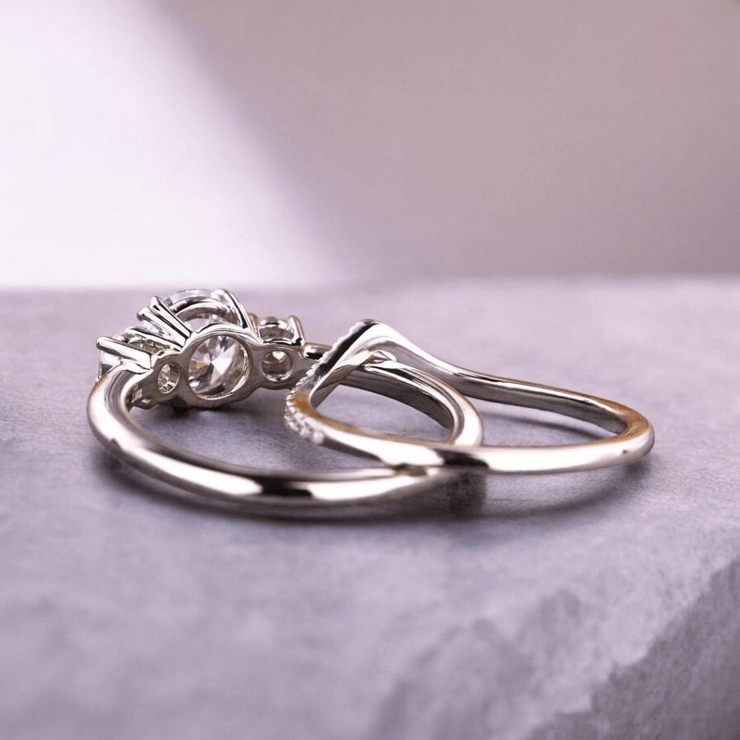 14K Gold Lab Grown Diamond CVD 1CT Round-Cut Classic Ring Set For Her