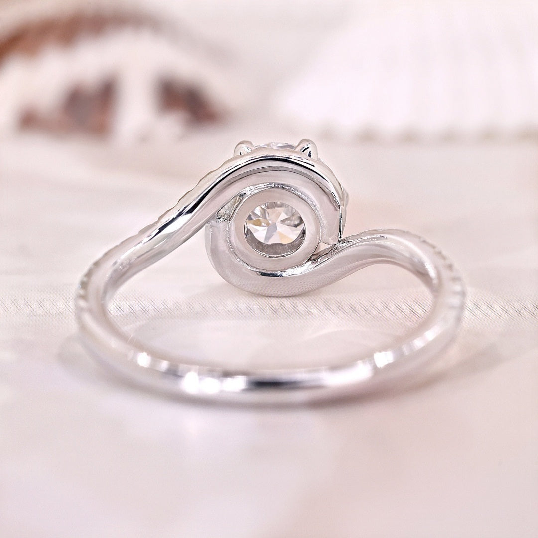 14K Gold Lab Grown Diamond CVD 1CT Round-Cut Halo Vintage Bypass Anniversary Ring