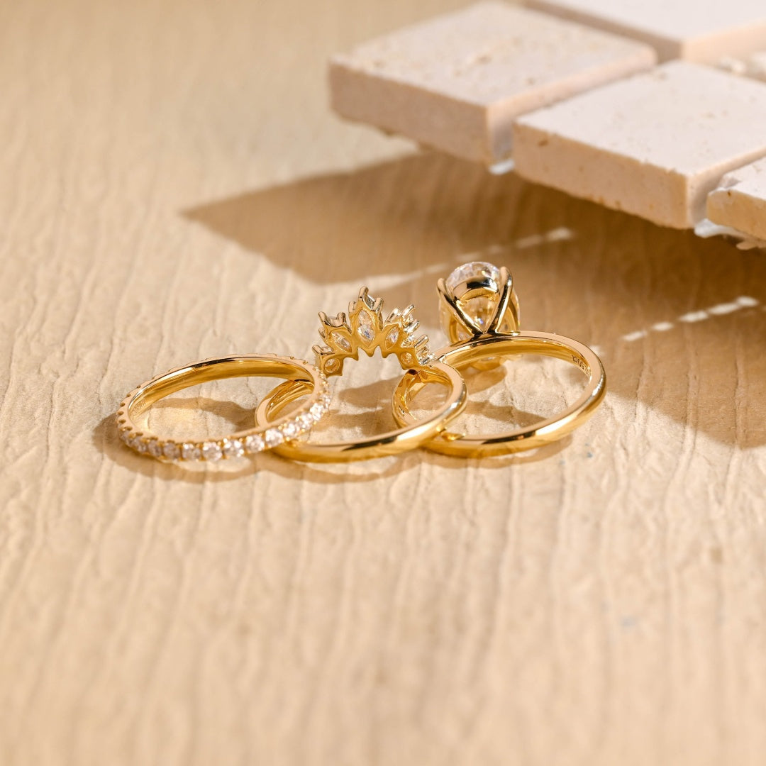 18k Gold Lab Grown Diamond CVD 2CT Oval-Cut Three Ring Set Anniversary Gift for Woman