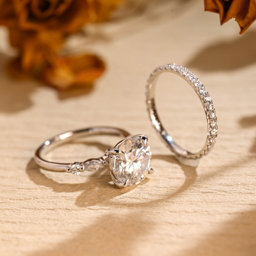 14K Gold Lab Grown Diamond CVD 2CT Round-Cut Vintage Wedding Rind Set