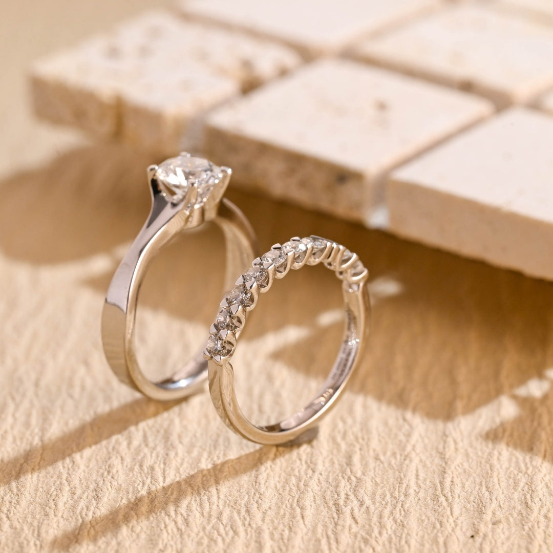 14K Gold Lab Grown Diamond CVD 1.5CT Round-Cut Couple Anniversary Ring Set
