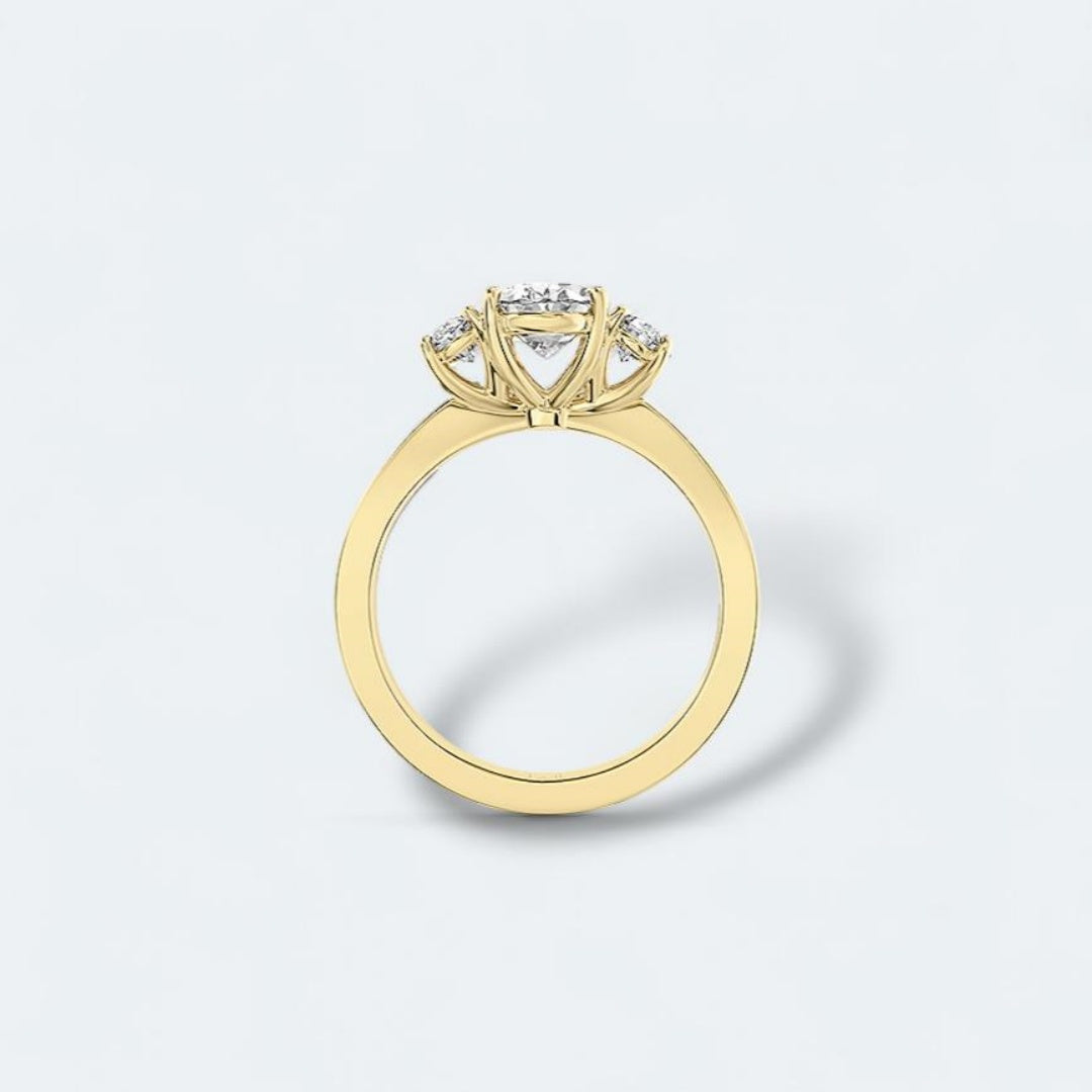 18K Gold Lab Grown Diamond CVD 2CT Oval-Cut Three Stone Trilogy Ring