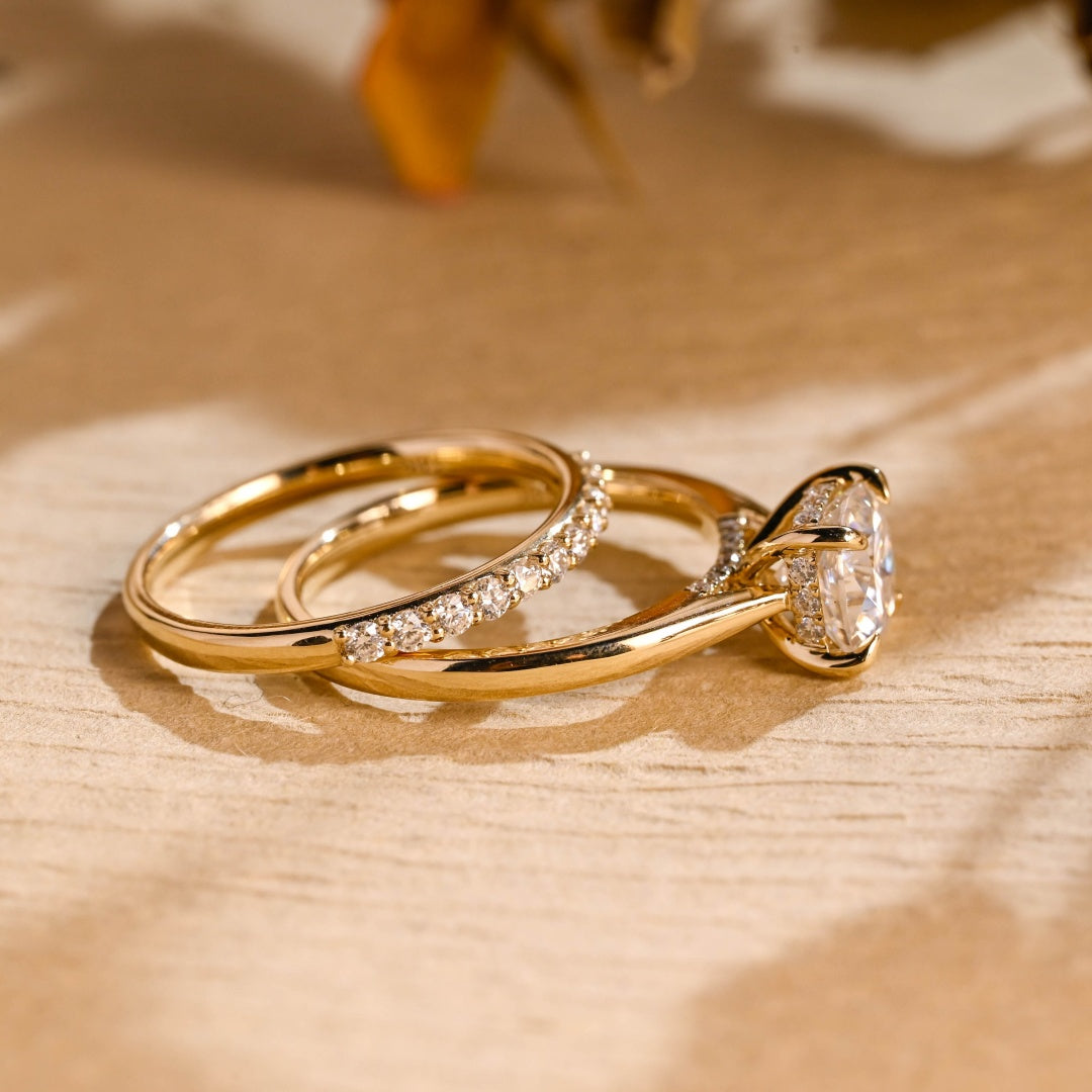 18k Gold Lab Grown Diamond CVD 1CT Round-Cut Promise Ring Set