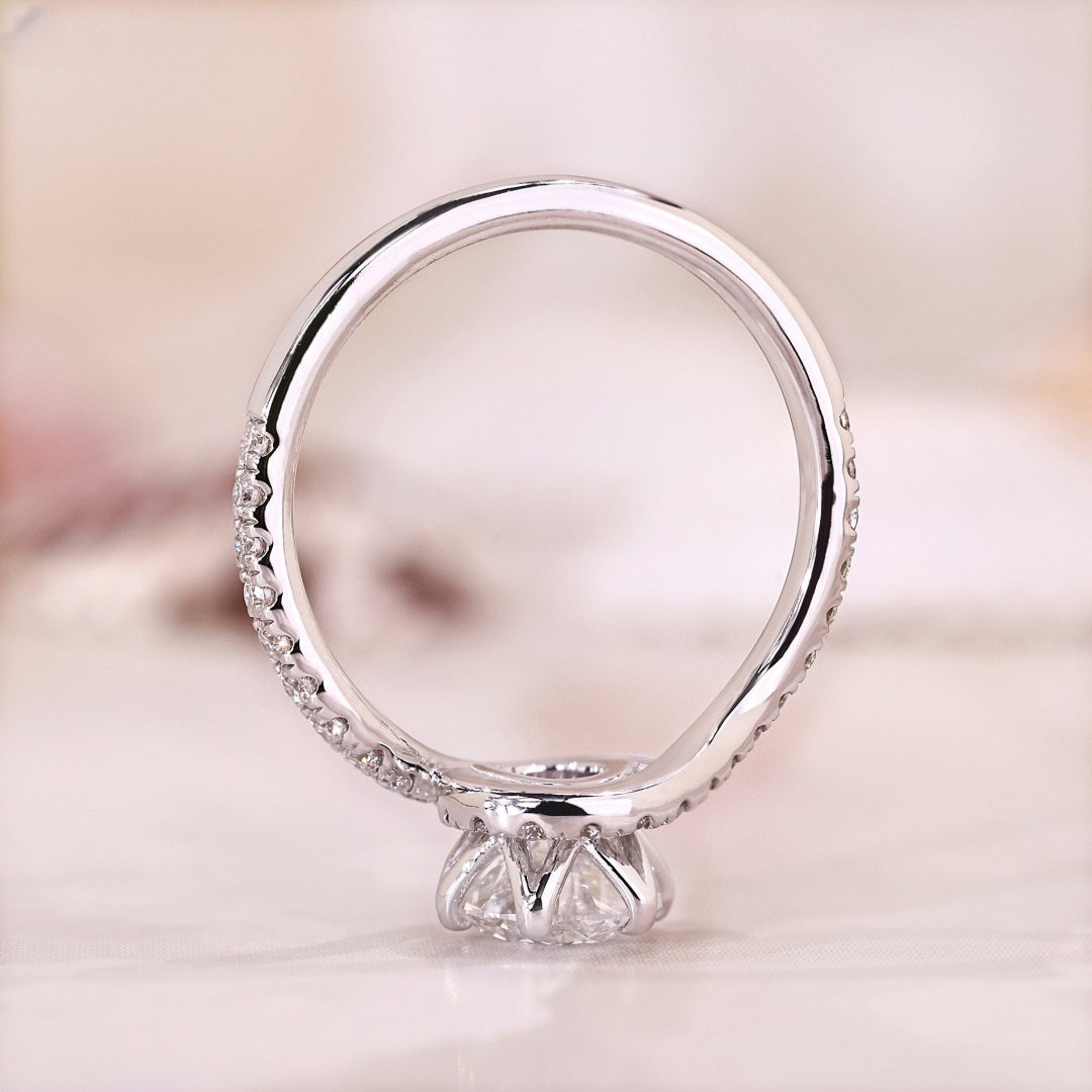 14K Gold Lab Grown Diamond CVD 1CT Round-Cut Halo Vintage Bypass Anniversary Ring
