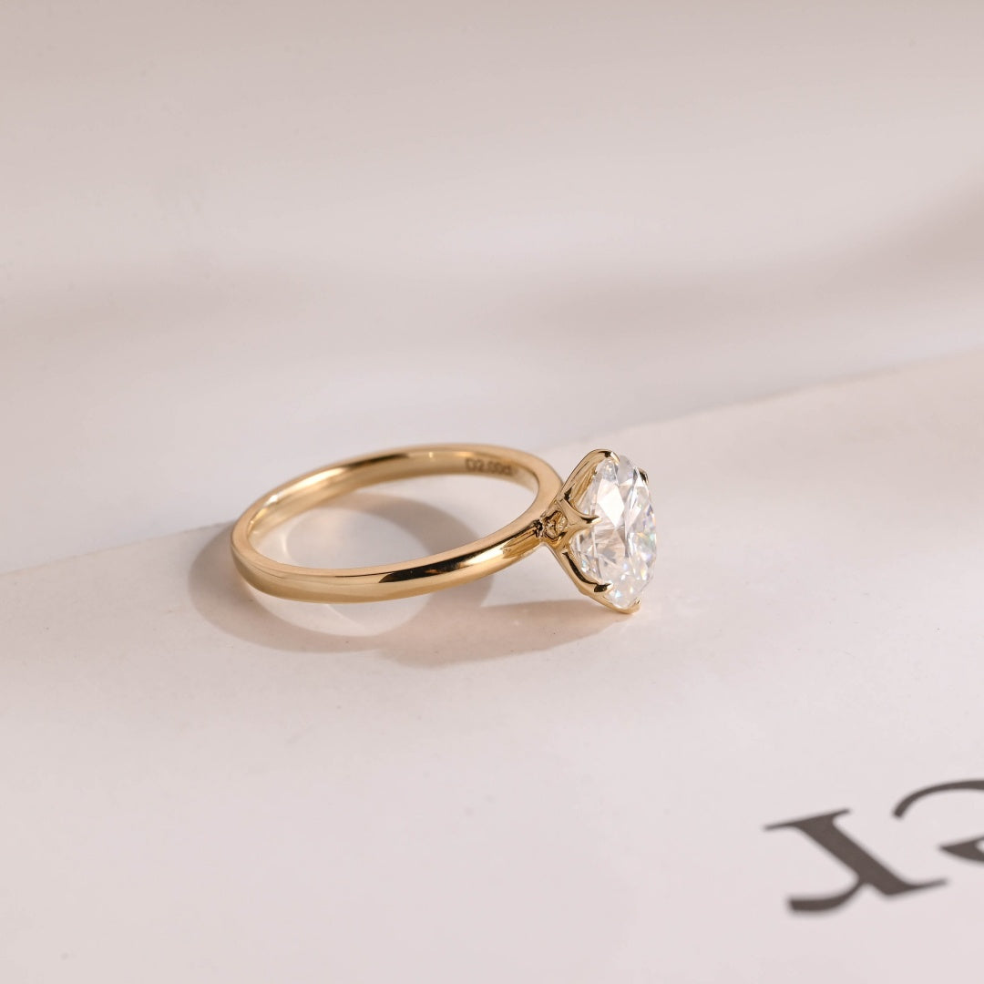 18k Gold Lab Grown Diamond CVD 2CT Ovla-Cut 6 Prong Flower Art Deco Ring