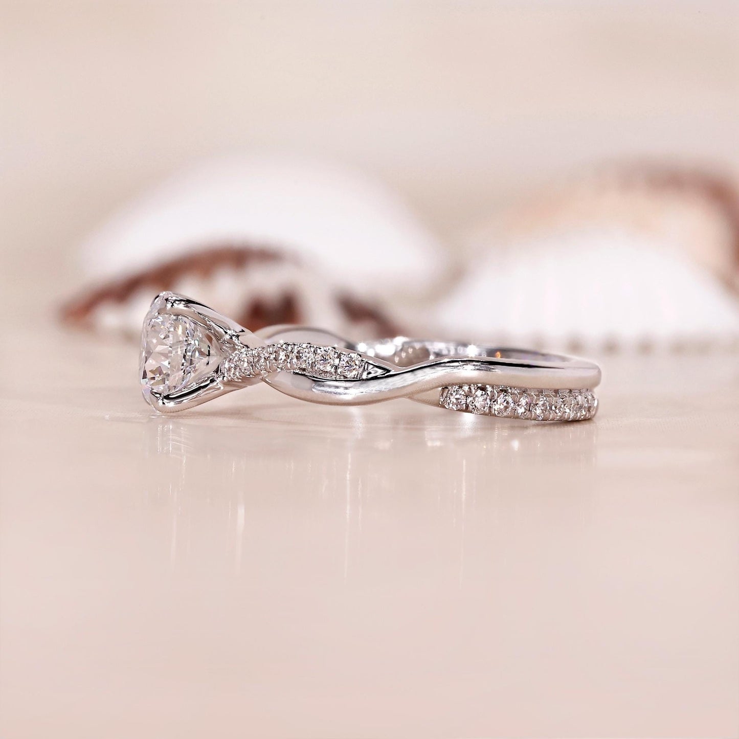 14K Gold Lab Grown Diamond CVD 2CT Round-Cut Twisted Pave Engagement Ring