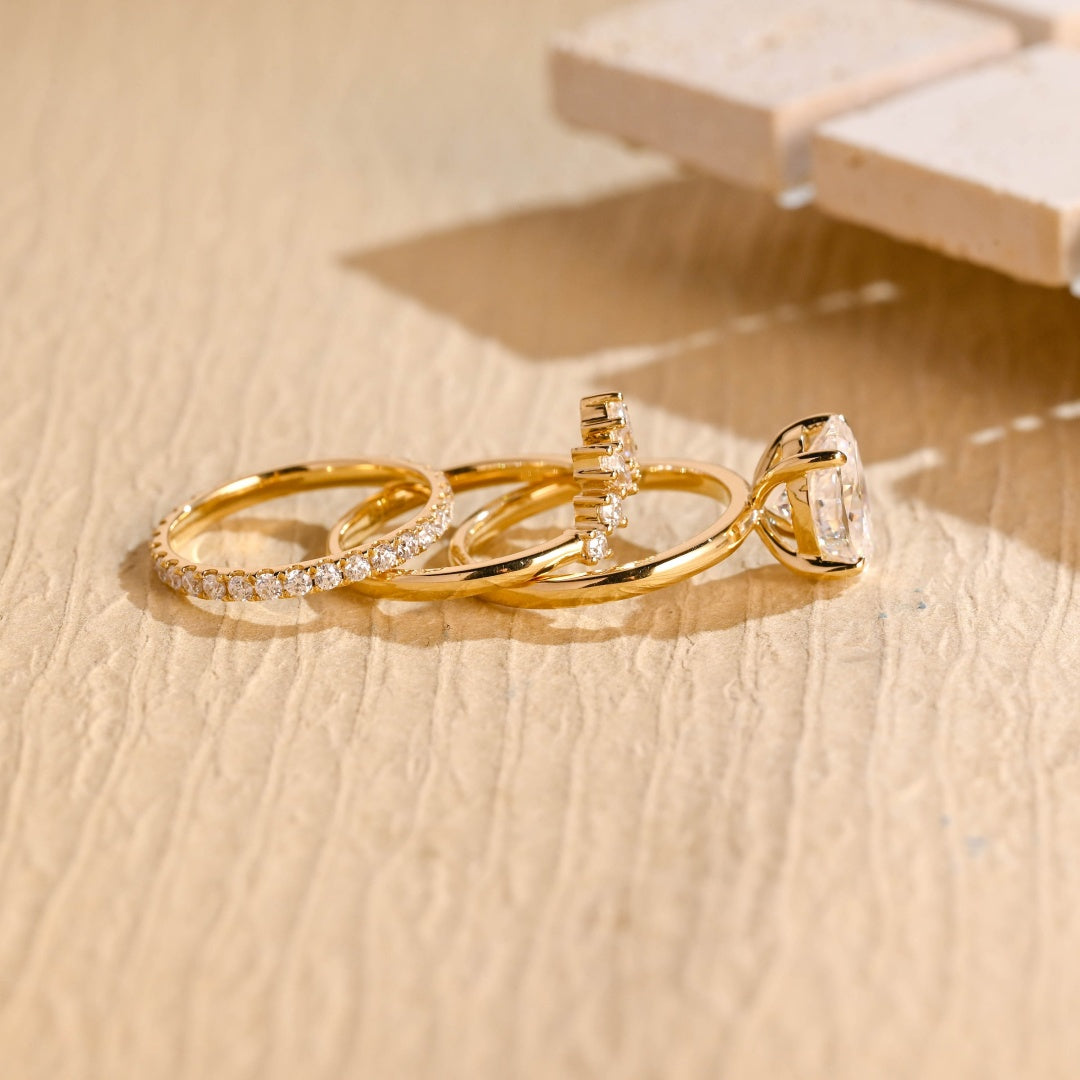 18k Gold Lab Grown Diamond CVD 2CT Oval-Cut Three Ring Set Anniversary Gift for Woman