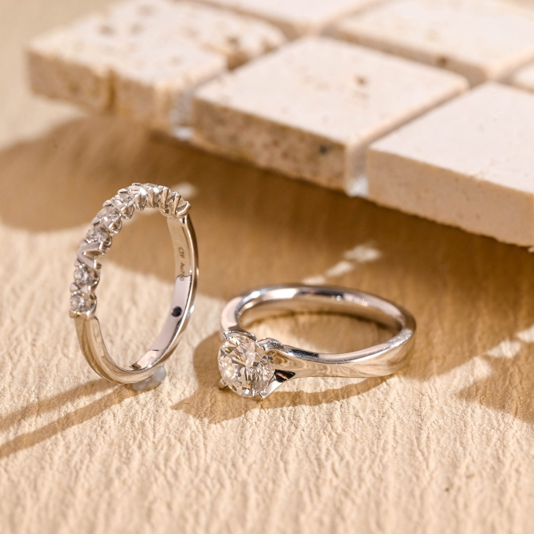 14K Gold Lab Grown Diamond CVD 1.5CT Round-Cut Couple Anniversary Ring Set