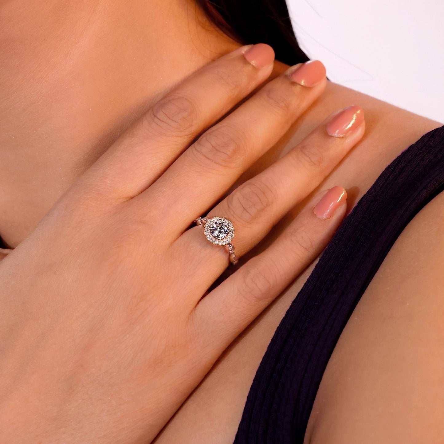 18k Gold Lab Grown Diamond CVD 1CT Round-Cut Art Deco Diamond Engagement Ring
