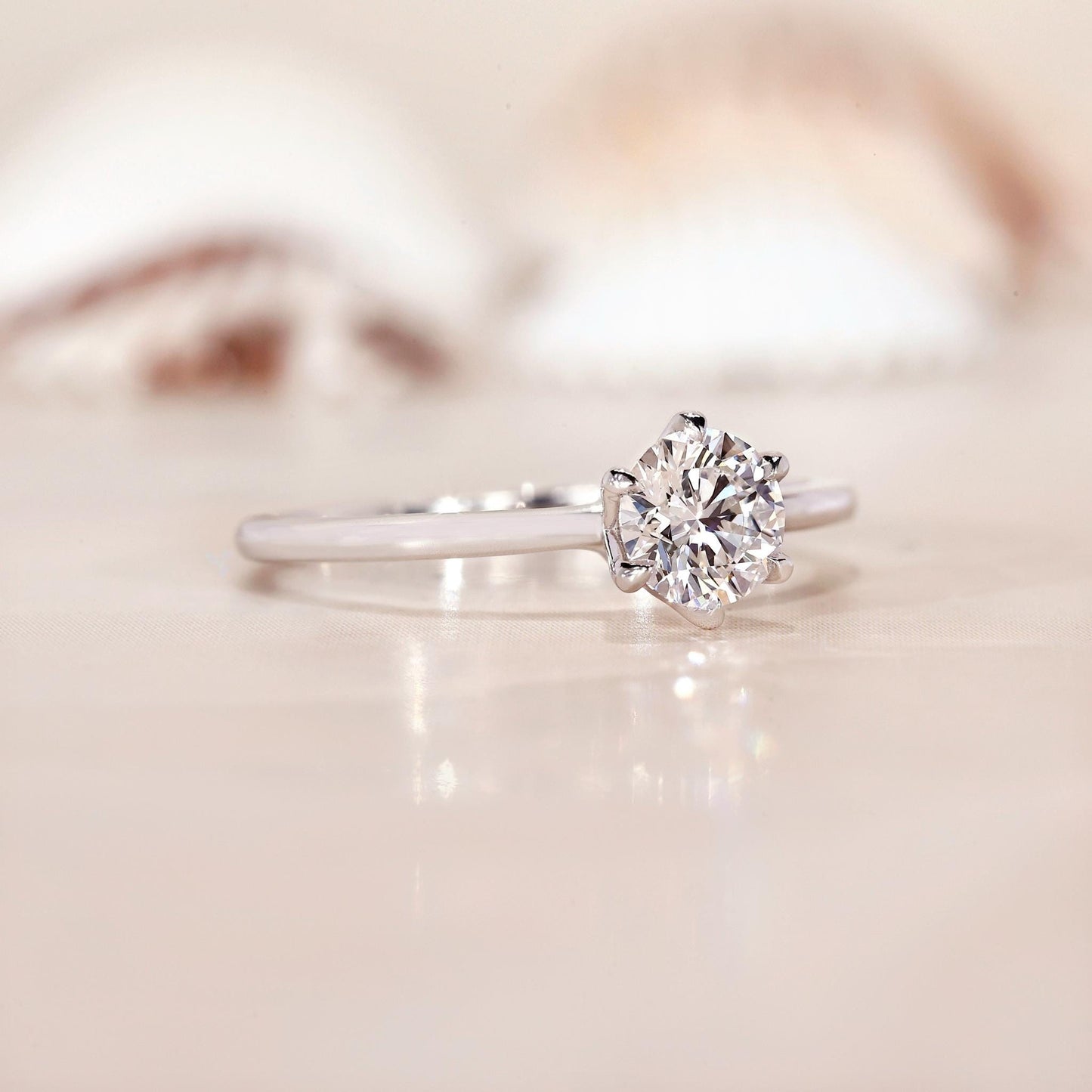 10K Gold Lab Grown Diamond CVD 2CT Round-Cut Six-Prong Solitaire Anniversary Ring