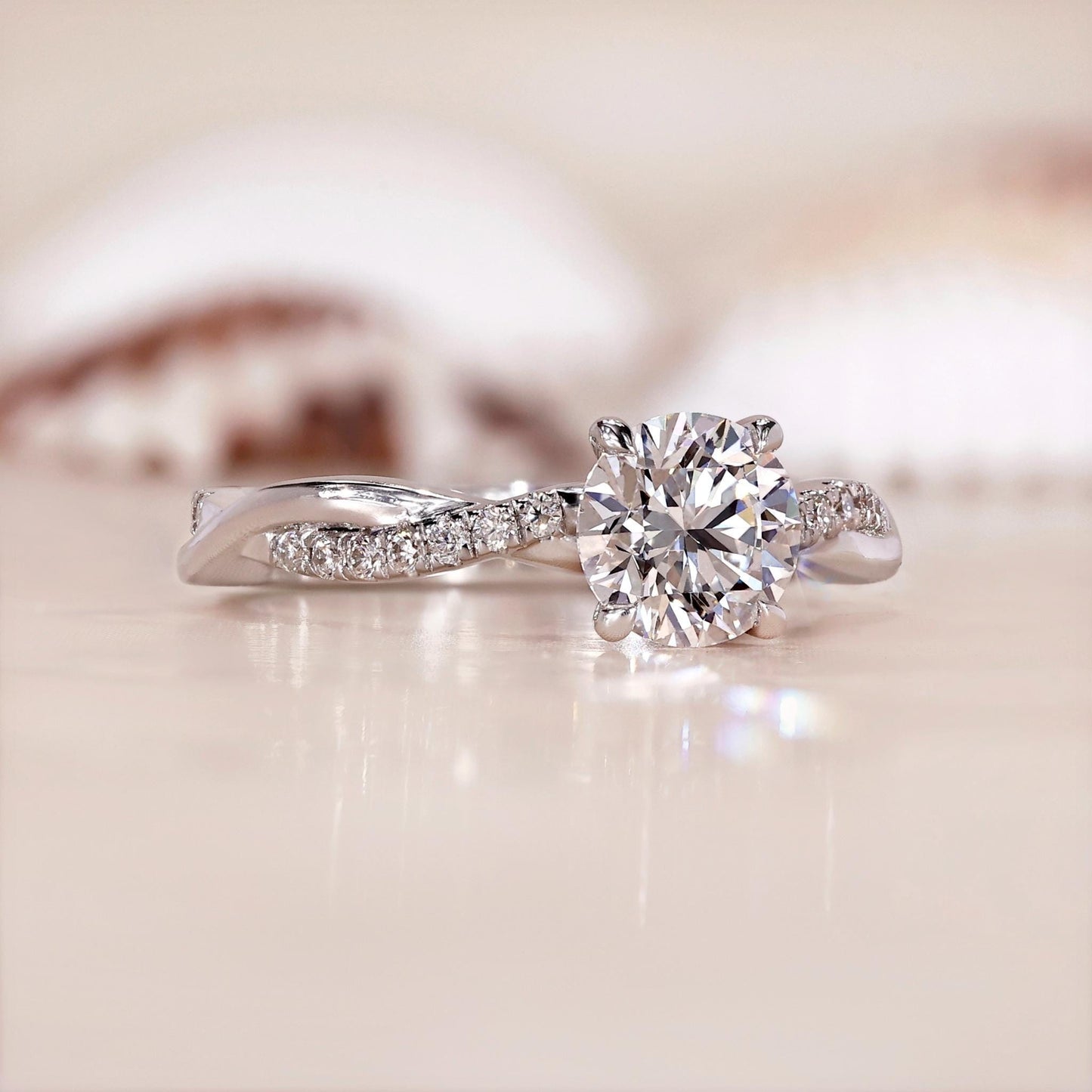 14K Gold Lab Grown Diamond CVD 2CT Round-Cut Twisted Pave Engagement Ring