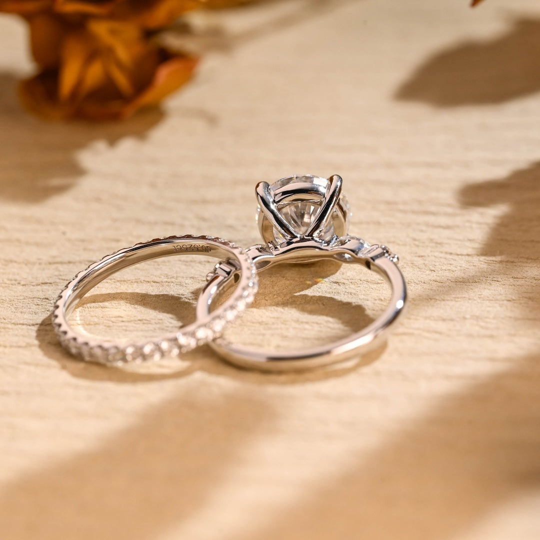 14K Gold Lab Grown Diamond CVD 2CT Round-Cut Vintage Wedding Rind Set