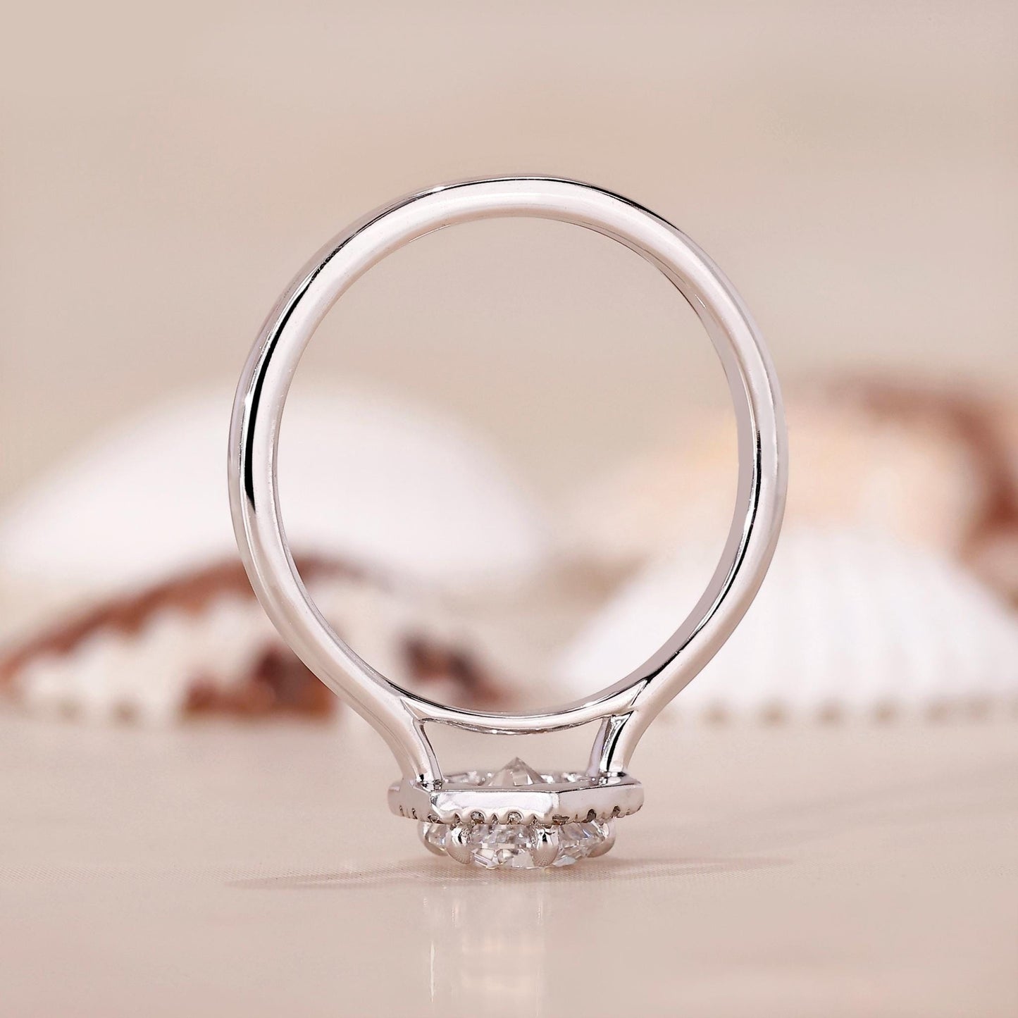 10K Gold Lab Grown Diamond CVD 2CT Round-Cut Hexagon Halo Engagement Ring
