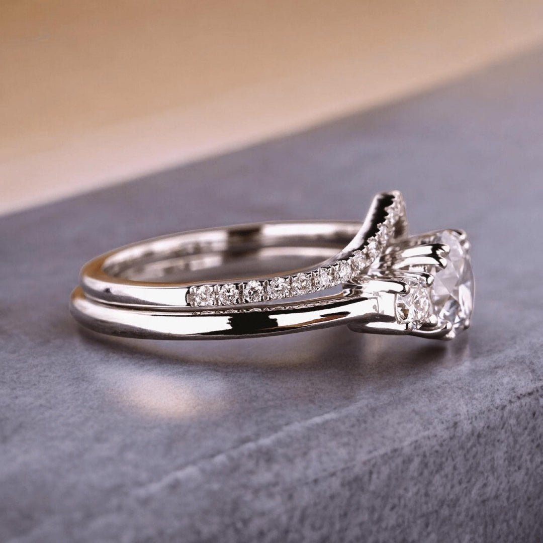 14K Gold Lab Grown Diamond CVD 1CT Round-Cut Classic Ring Set For Her