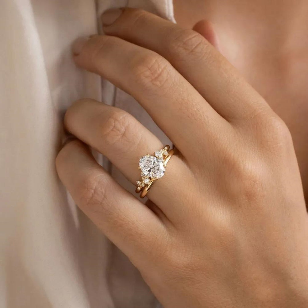 18k Gold Lab Grown Diamond CVD 1.5CT Oval-Cut Promise Ring Anniversary Gift For Her