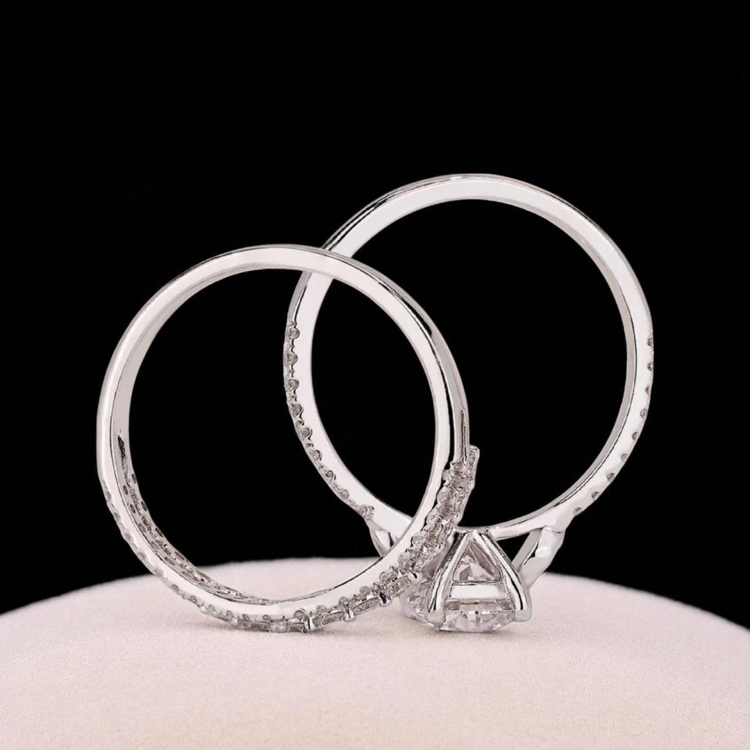 14K Gold Lab Grown Diamond CVD 2CT Round-Cut Three Engagement Rings Set For Her