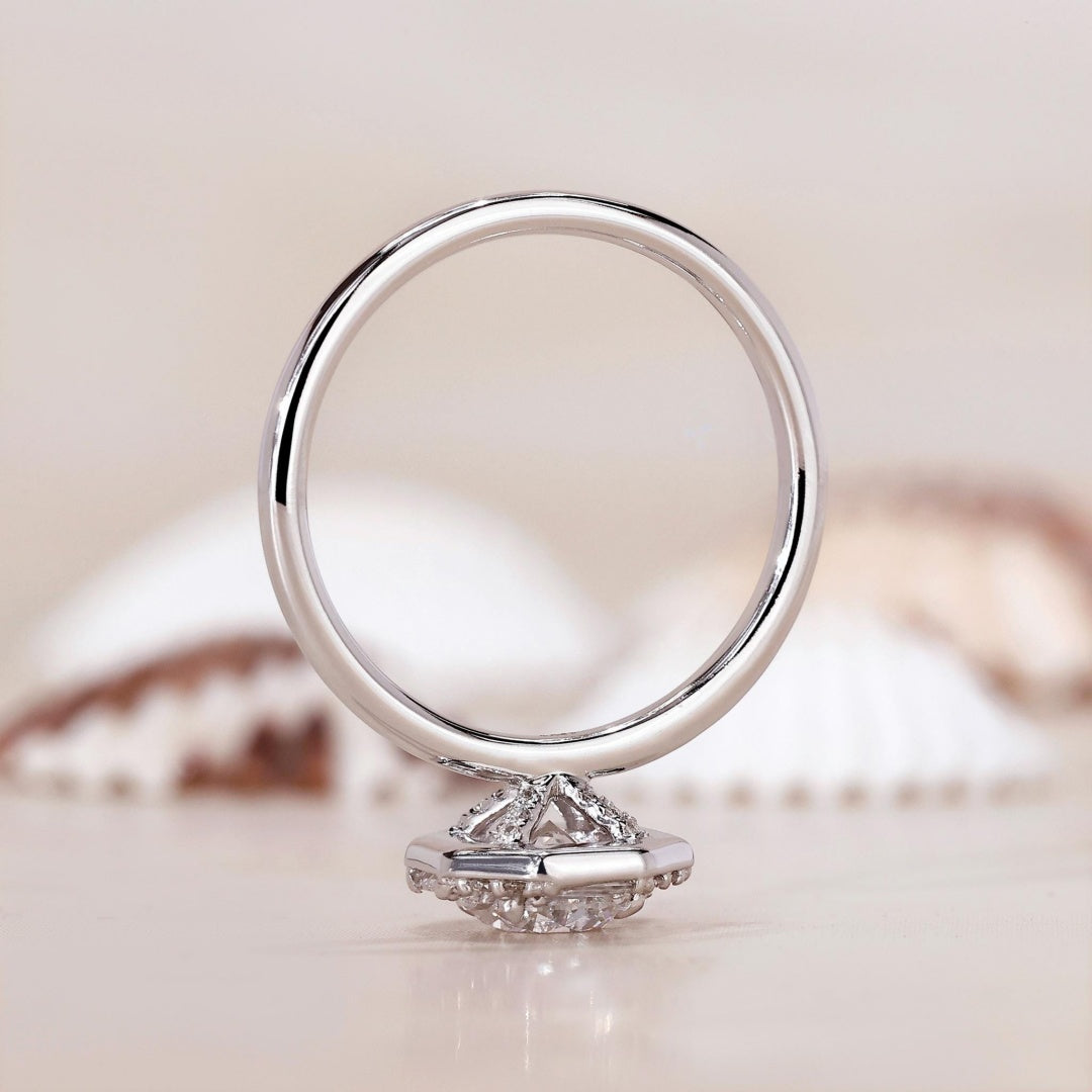 10K Gold Lab Grown Diamond CVD 1CT Cushion-Cut Cluster Halo Round & Baguette Accents Engagement Ring