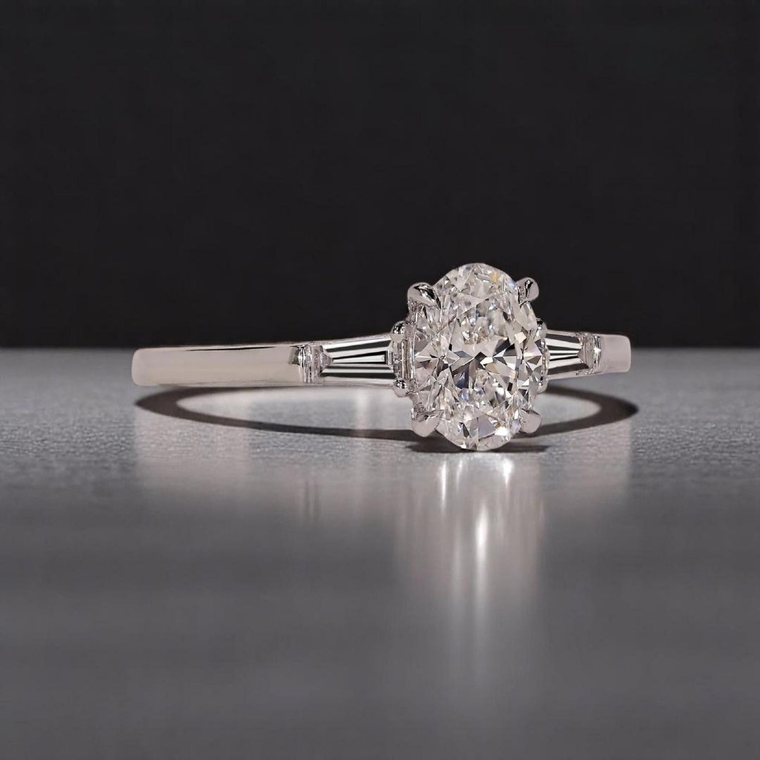 14K Gold Lab Grown Diamond CVD 2CT Ovla-Cut Promise Ring For Her