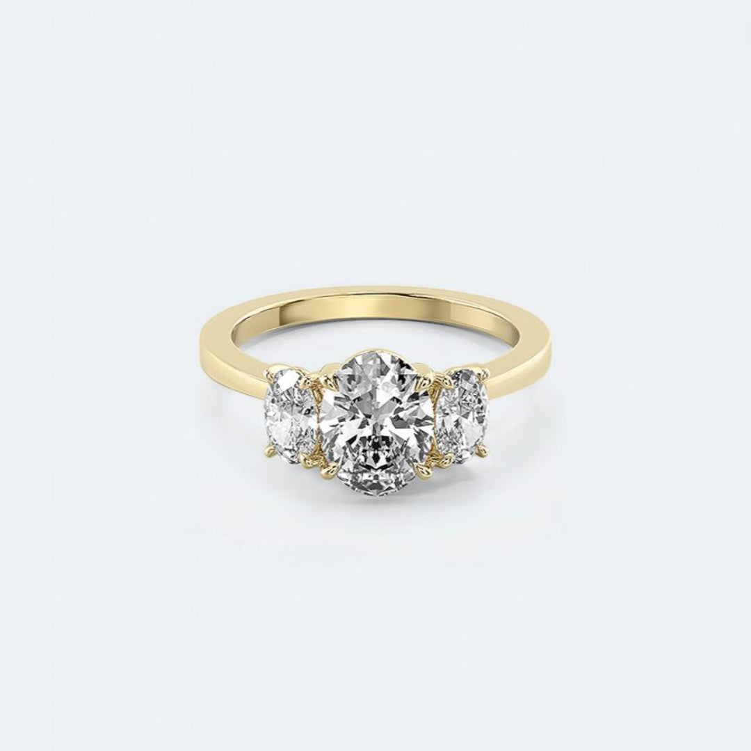 18K Gold Lab Grown Diamond CVD 2CT Oval-Cut Three Stone Trilogy Ring