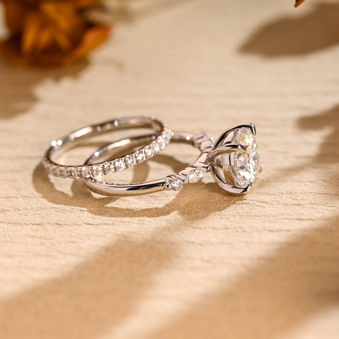14K Gold Lab Grown Diamond CVD 2CT Round-Cut Vintage Wedding Rind Set
