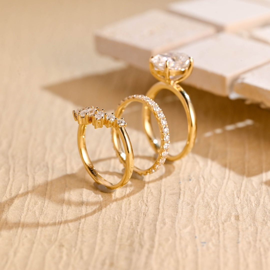 18k Gold Lab Grown Diamond CVD 2CT Oval-Cut Three Ring Set Anniversary Gift for Woman