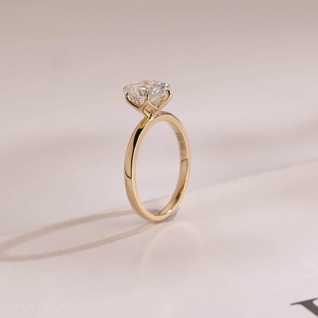18k Gold Lab Grown Diamond CVD 2CT Ovla-Cut 6 Prong Flower Art Deco Ring