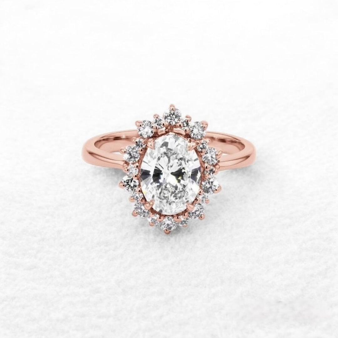 14K Gold Lab Grown Diamond CVD 2CT Oval-Cut Starburst Unique Ring For Women