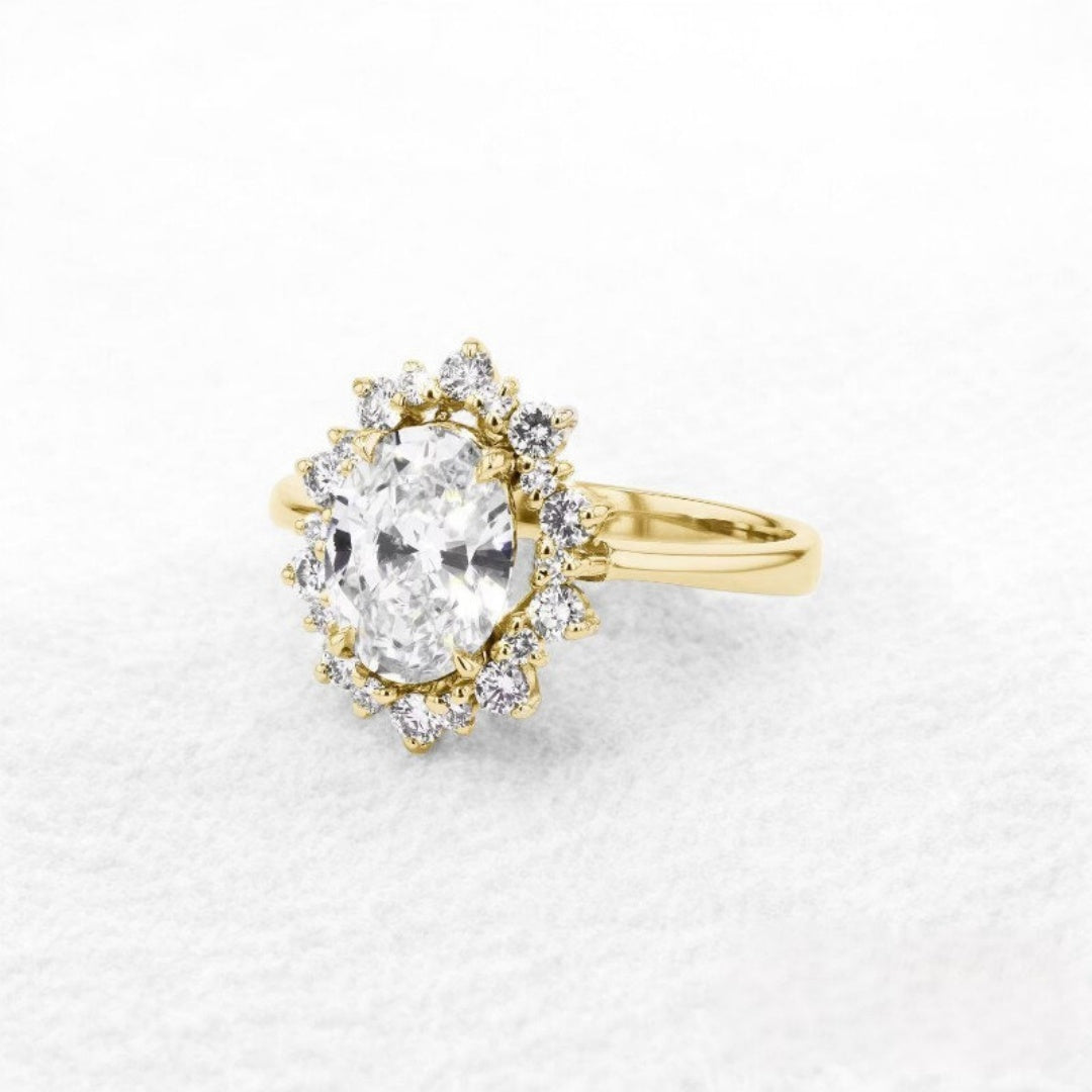 14K Gold Lab Grown Diamond CVD 2CT Oval-Cut Starburst Unique Ring For Women