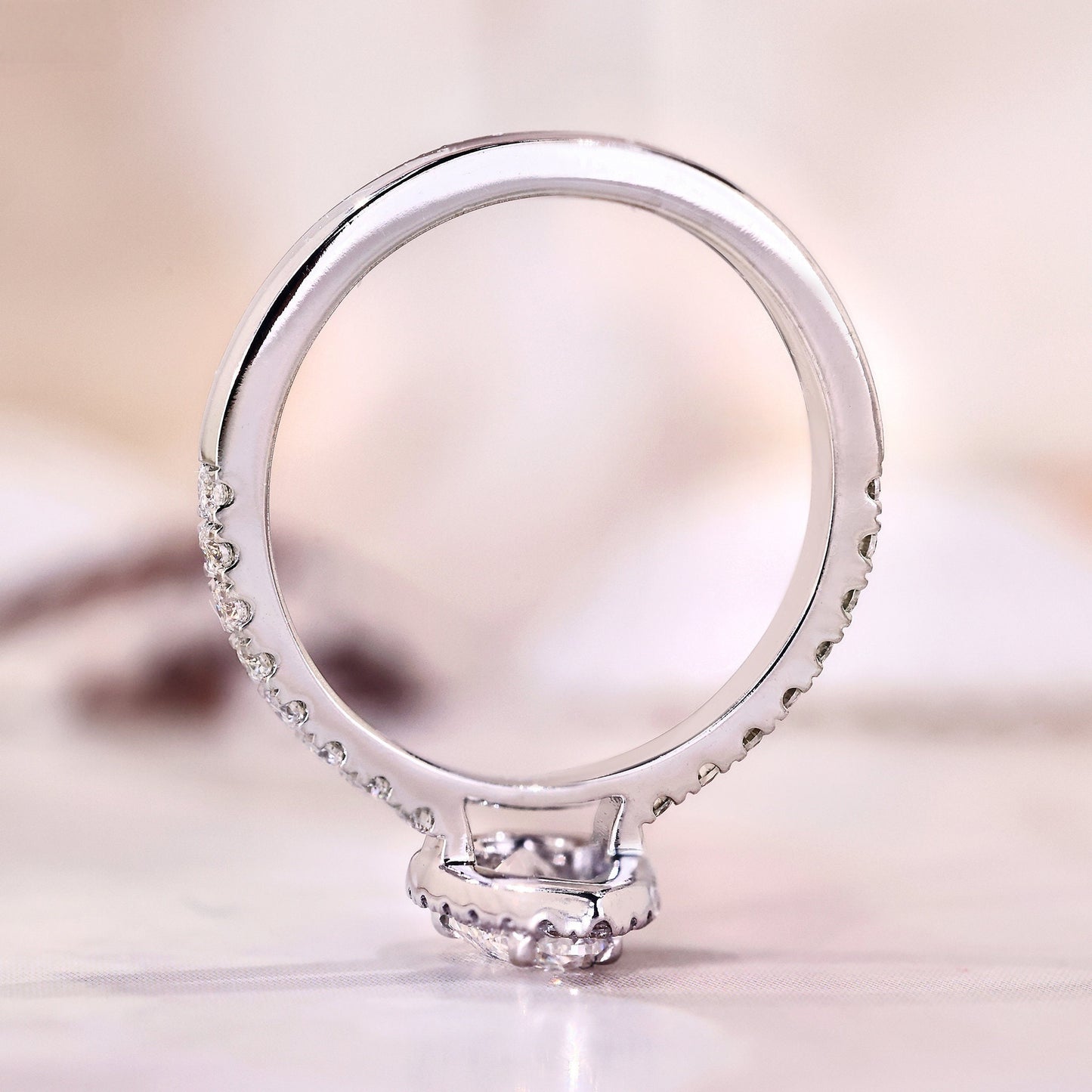 10K Gold Lab Grown Diamond CVD 1CT Pear-Cut Halo Pave Engagement Ring
