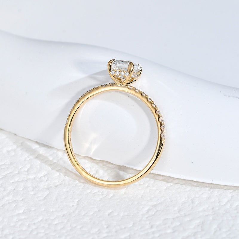 10K Gold Lab Grown Diamond CVD 1CT Emerald-Cut Hidden Halo Pave Band Anniversary Ring