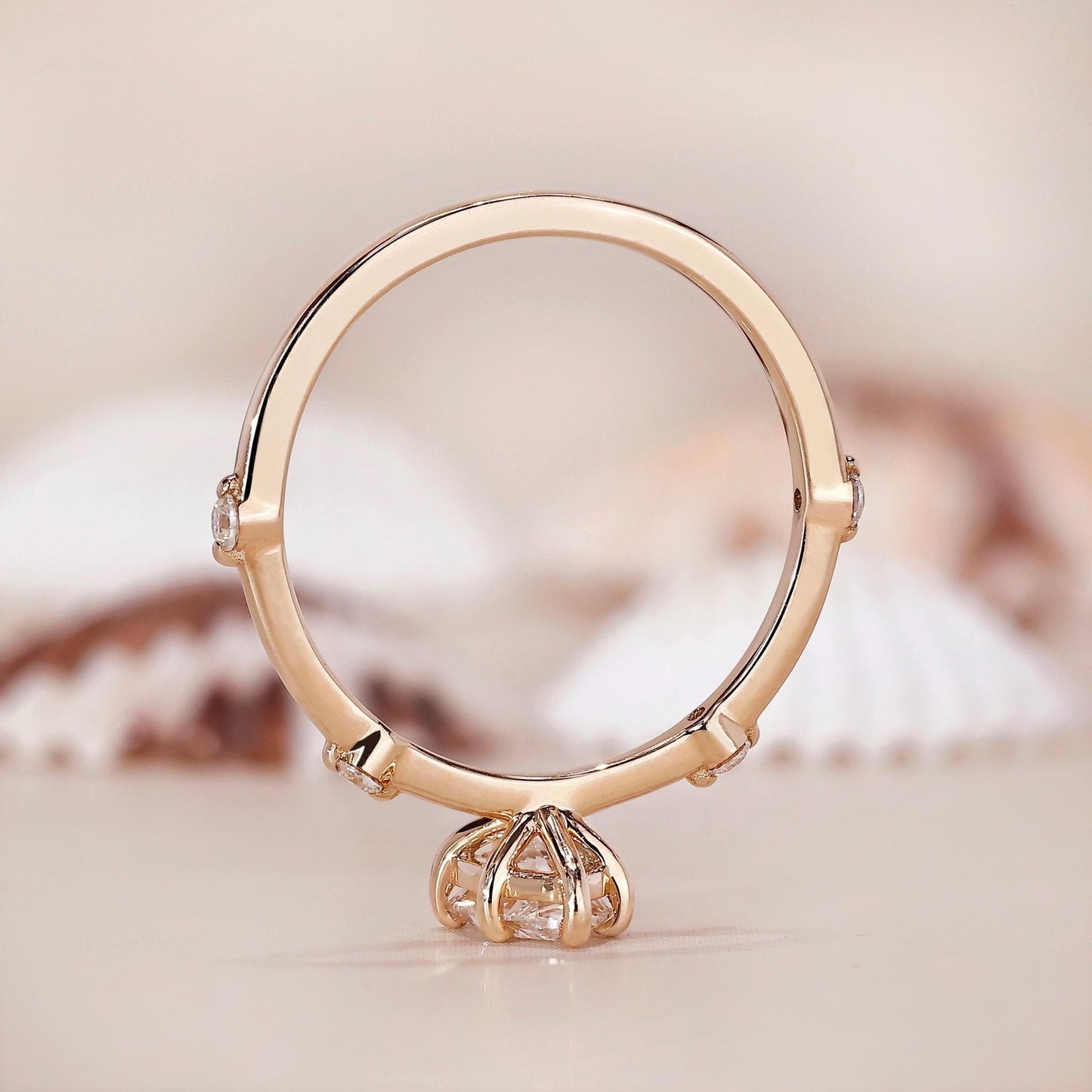 10K Gold Lab Grown Diamond CVD 1CT Pear-Cut Round Side Stone Anniversary Ring