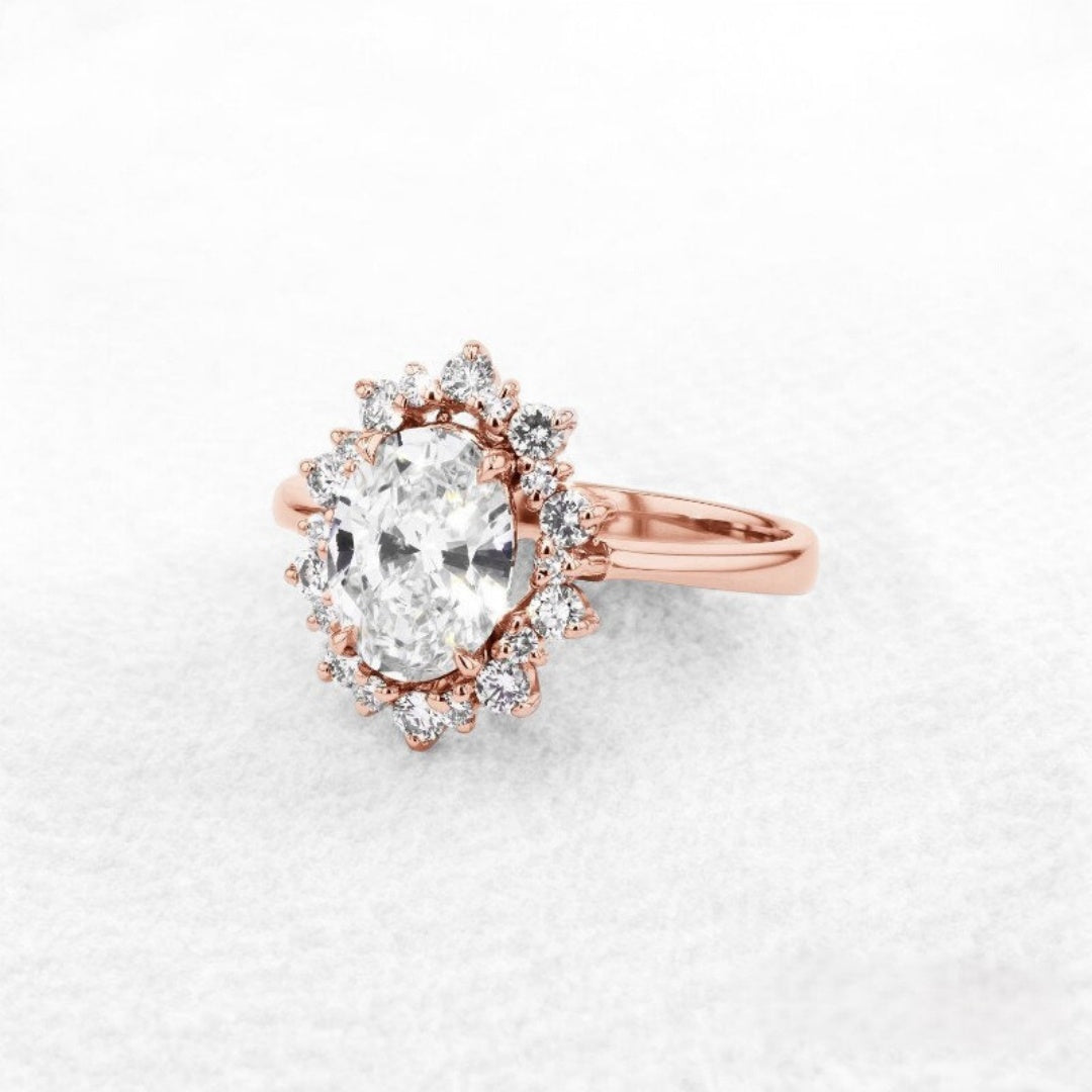 14K Gold Lab Grown Diamond CVD 2CT Oval-Cut Starburst Unique Ring For Women