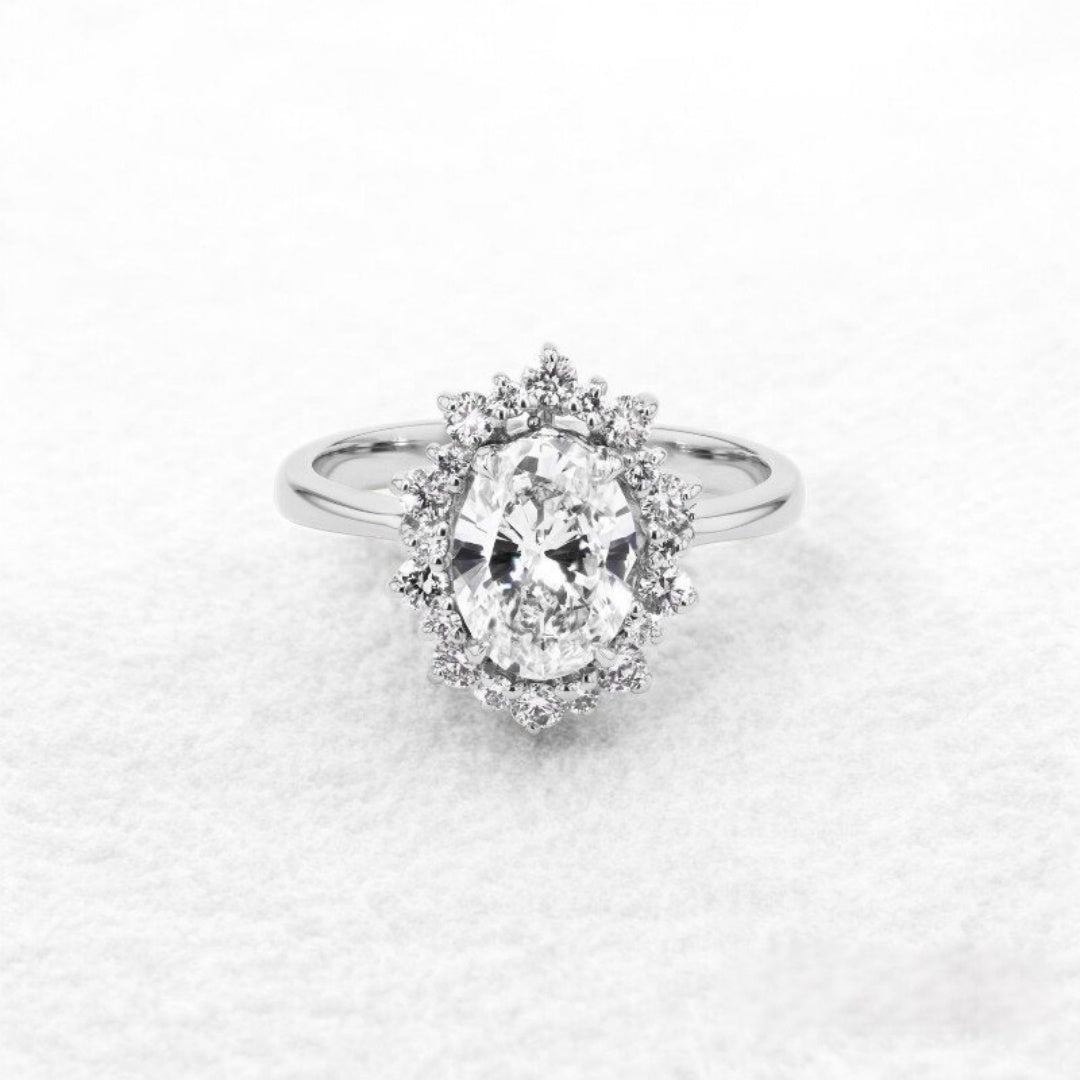 14K Gold Lab Grown Diamond CVD 2CT Oval-Cut Starburst Unique Ring For Women
