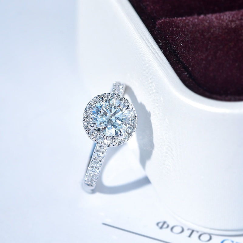 10K Gold Lab Grown Diamond CVD 1CT Round-Cut Halo Pave Anniversary Ring
