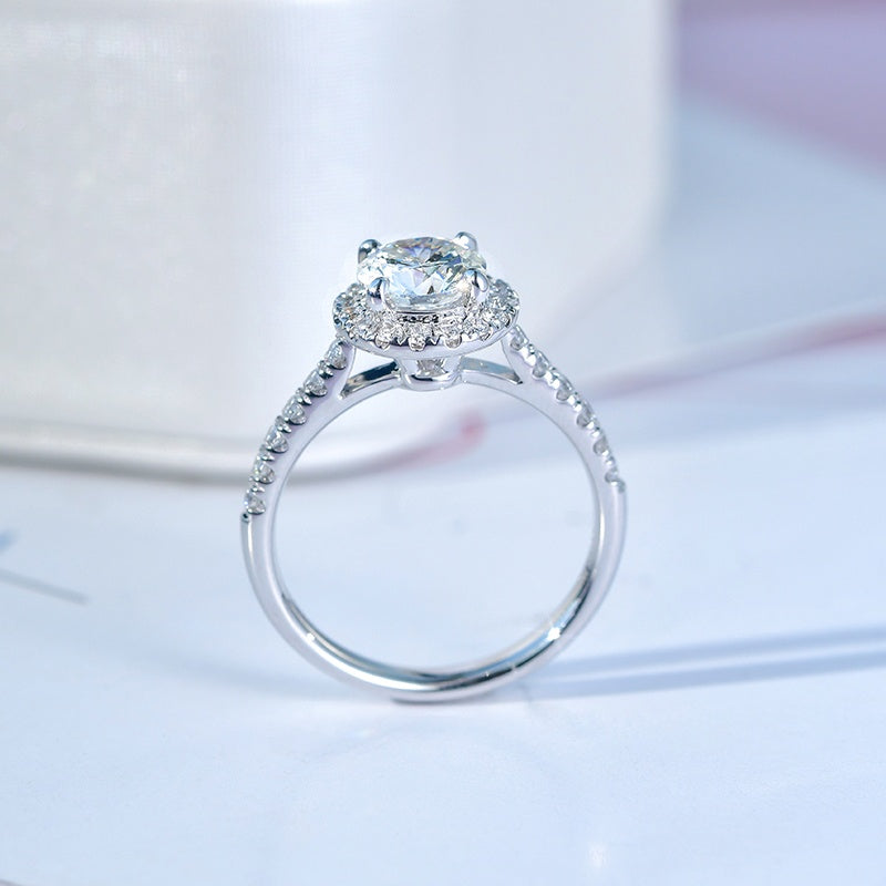 10K Gold Lab Grown Diamond CVD 1CT Round-Cut Halo Pave Anniversary Ring