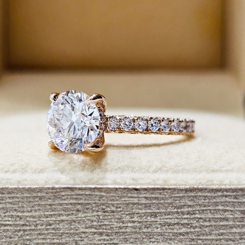 14K Gold Lab Grown Diamond CVD 2CT Round-Cut Hidden Halo Pave Anniversary Ring