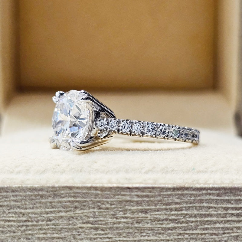 14K Gold Lab Grown Diamond CVD 1.5CT Round-Cut Eagle Claw Pave Engagement Ring