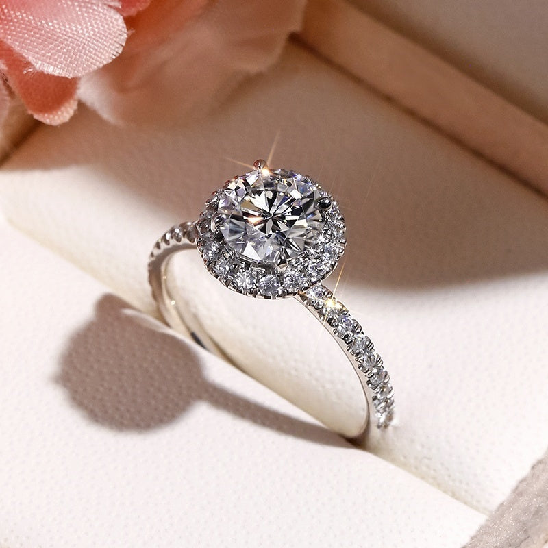 10K Gold Lab Grown Diamond CVD 1CT Round-Cut Halo Pave Band Engagement Ring