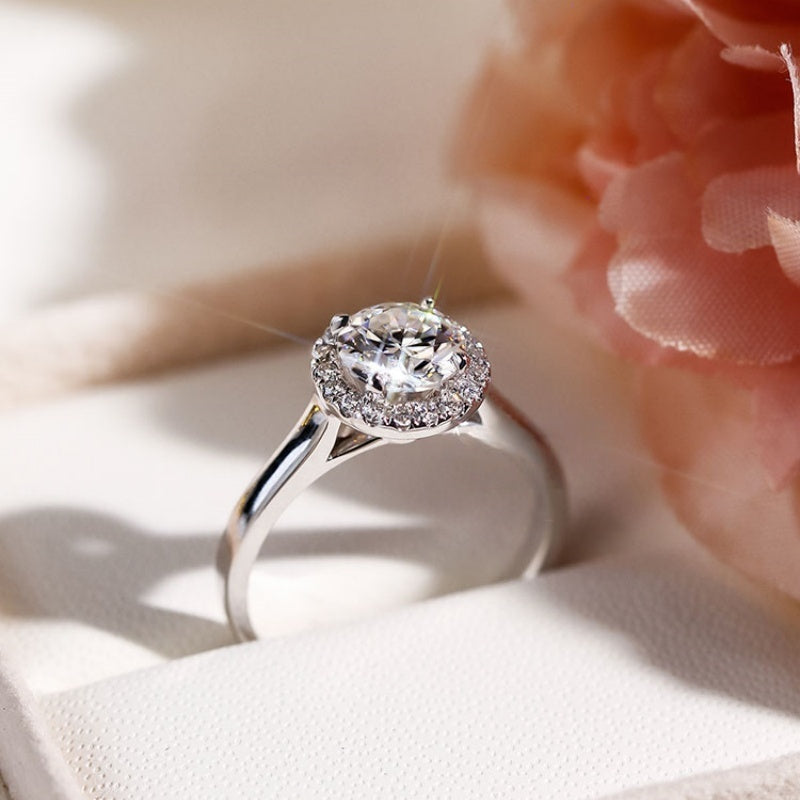 14K Gold Lab Grown Diamond CVD 1CT Round-Cut Halo Pave Band Anniversary Ring