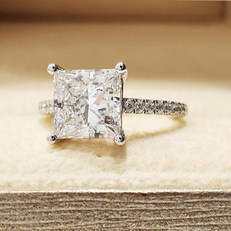 14K Gold Lab Grown Diamond CVD 2CT Princess-Cut Pave Band Anniversary Ring