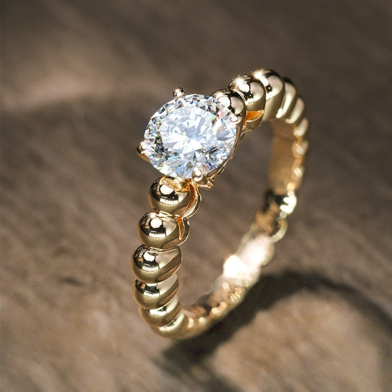 10K Gold Lab Grown Diamond CVD 1.5CT Round-Cut Bubble Band Engagement Ring