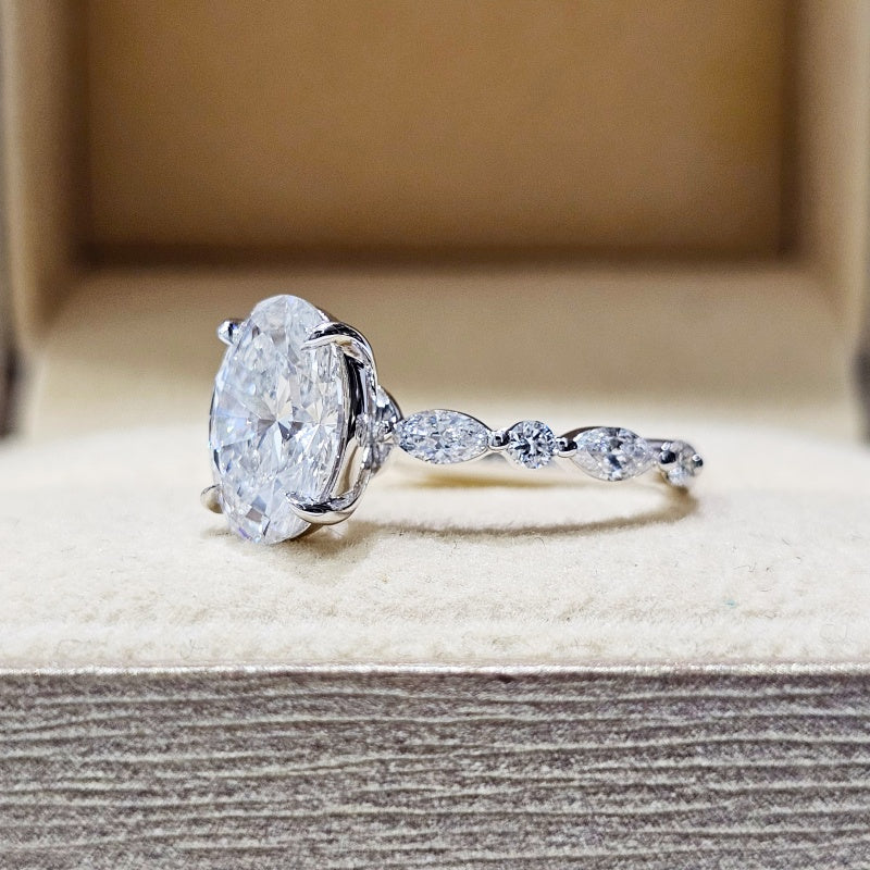 14K Gold Lab Grown Diamond CVD 2CT Oval-Cut Half Etrenity Engagement Ring