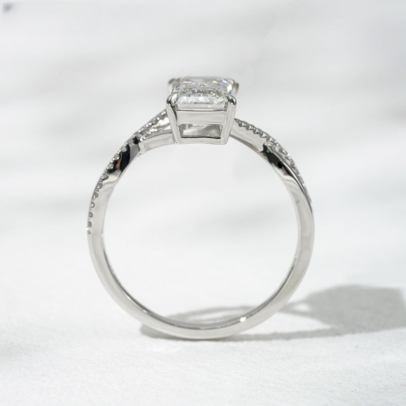 10K Gold Lab Grown Diamond CVD 1.5CT Emerald-Cut Corss Twist Anniversary Ring