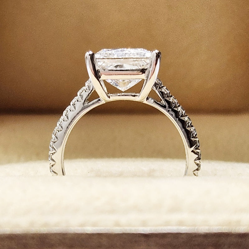 14K Gold Lab Grown Diamond CVD 2CT Princess-Cut Pave Band Anniversary Ring
